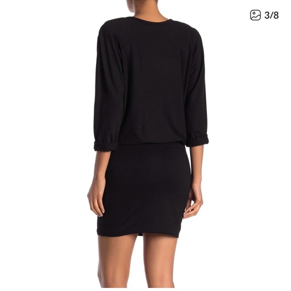 Bailey 44 Cuddle Up Black Blouson Fleece Sweatshirt Short Bodycon Dress SZ M - Picture 3 of 7